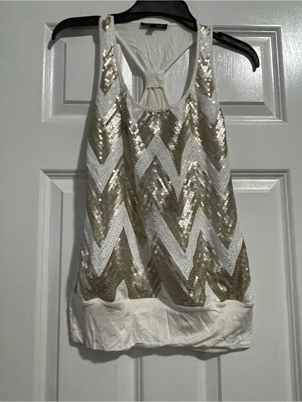 HeartSoul Gold & White Sequin Chevron Racerback Tank